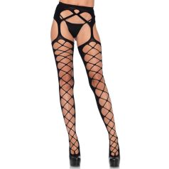 Diamond net opaque stockings, black, O/S