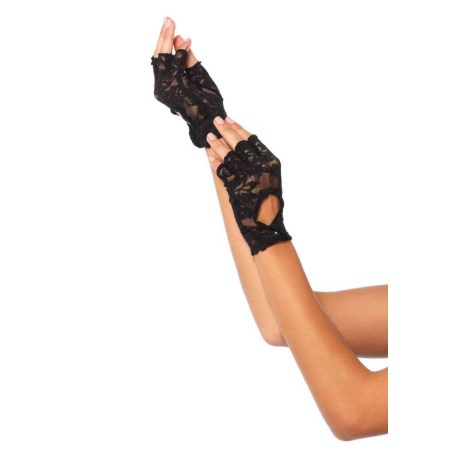 Lace Keyhole Gloves, black, O/S